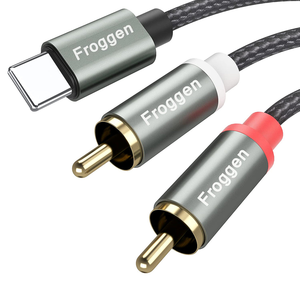 Froggen front view of cable showing connectors and durable housing for reliable audio