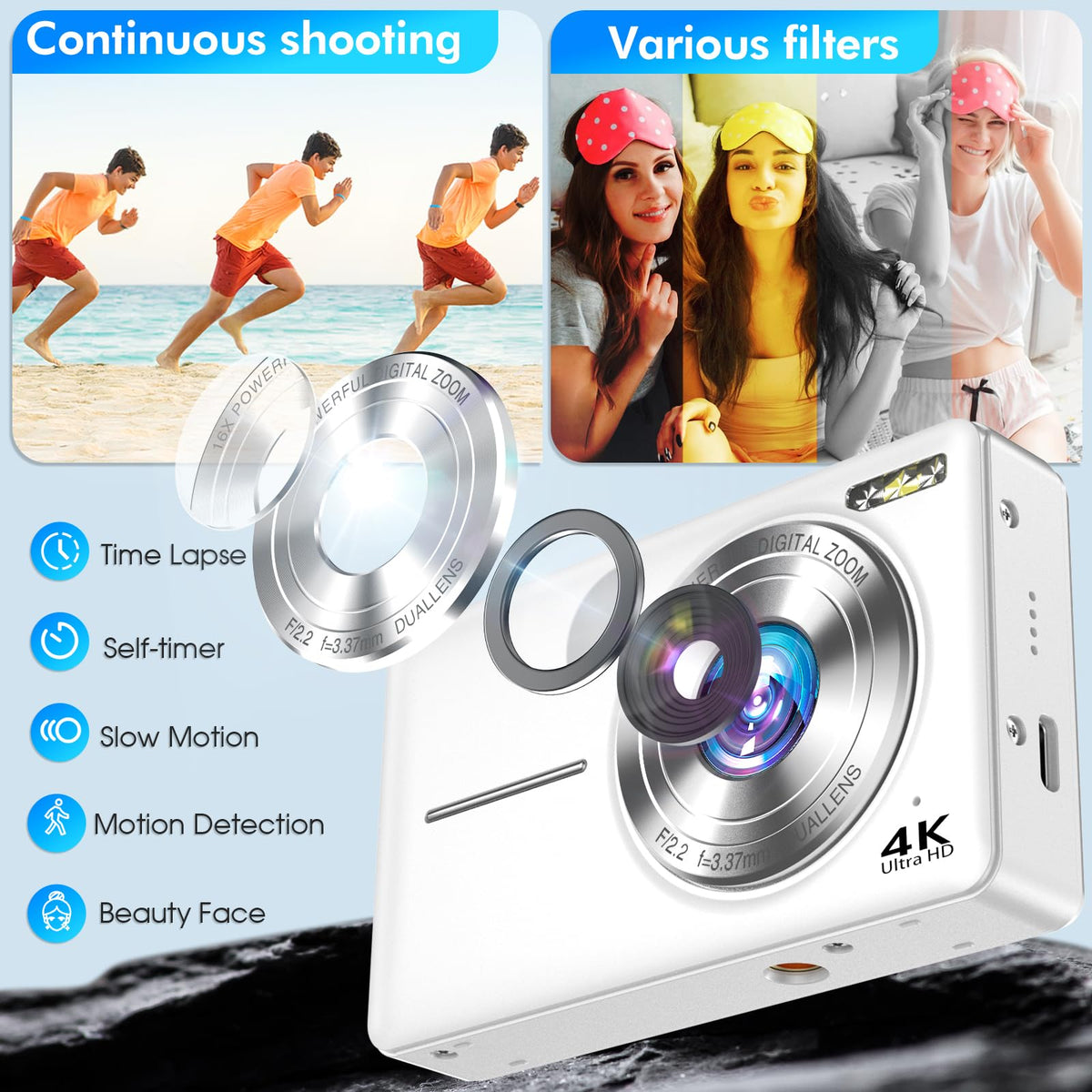 Froitx 4K camera two batteries included for extended shooting.