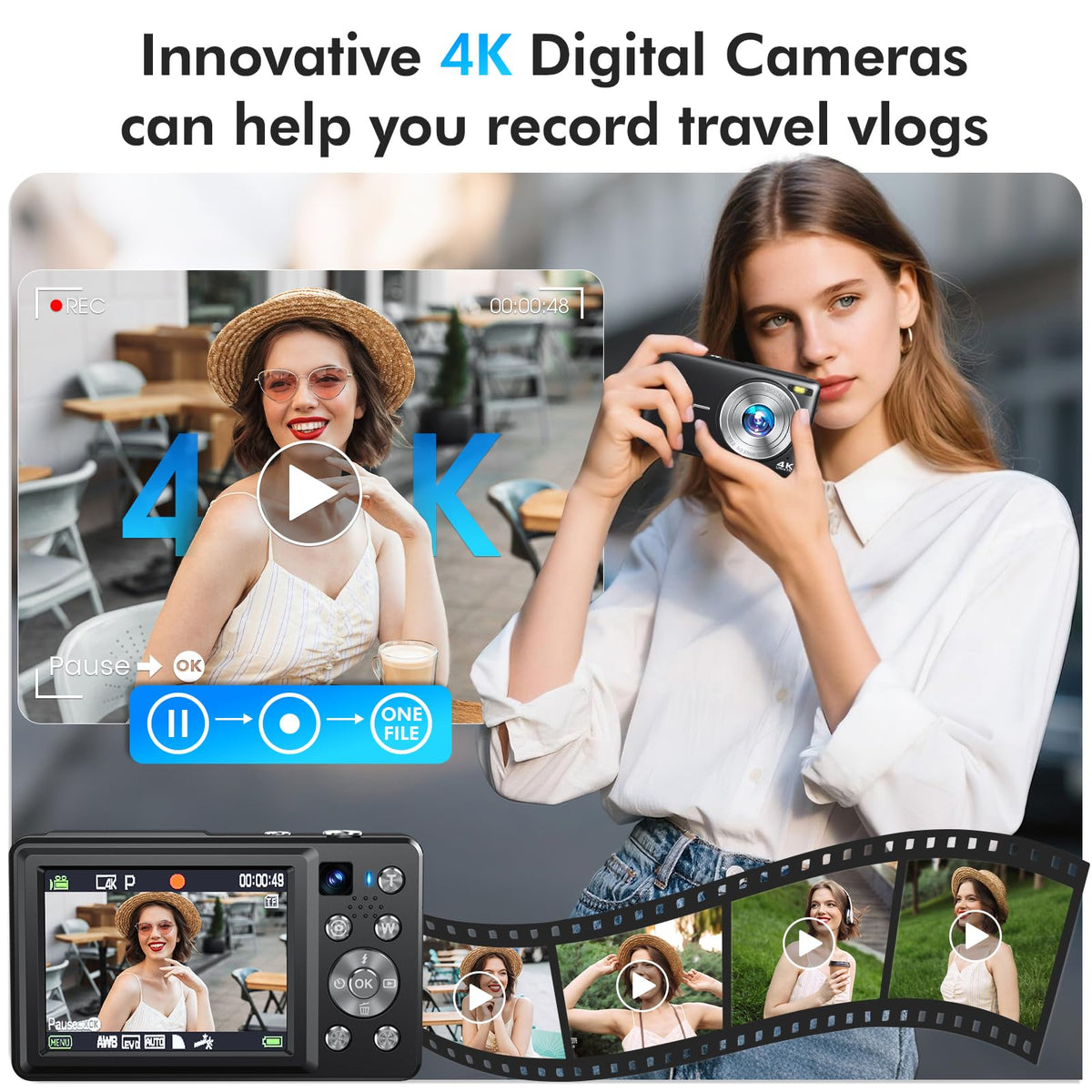 Froitx front camera for easy selfies and vlogging on the go.