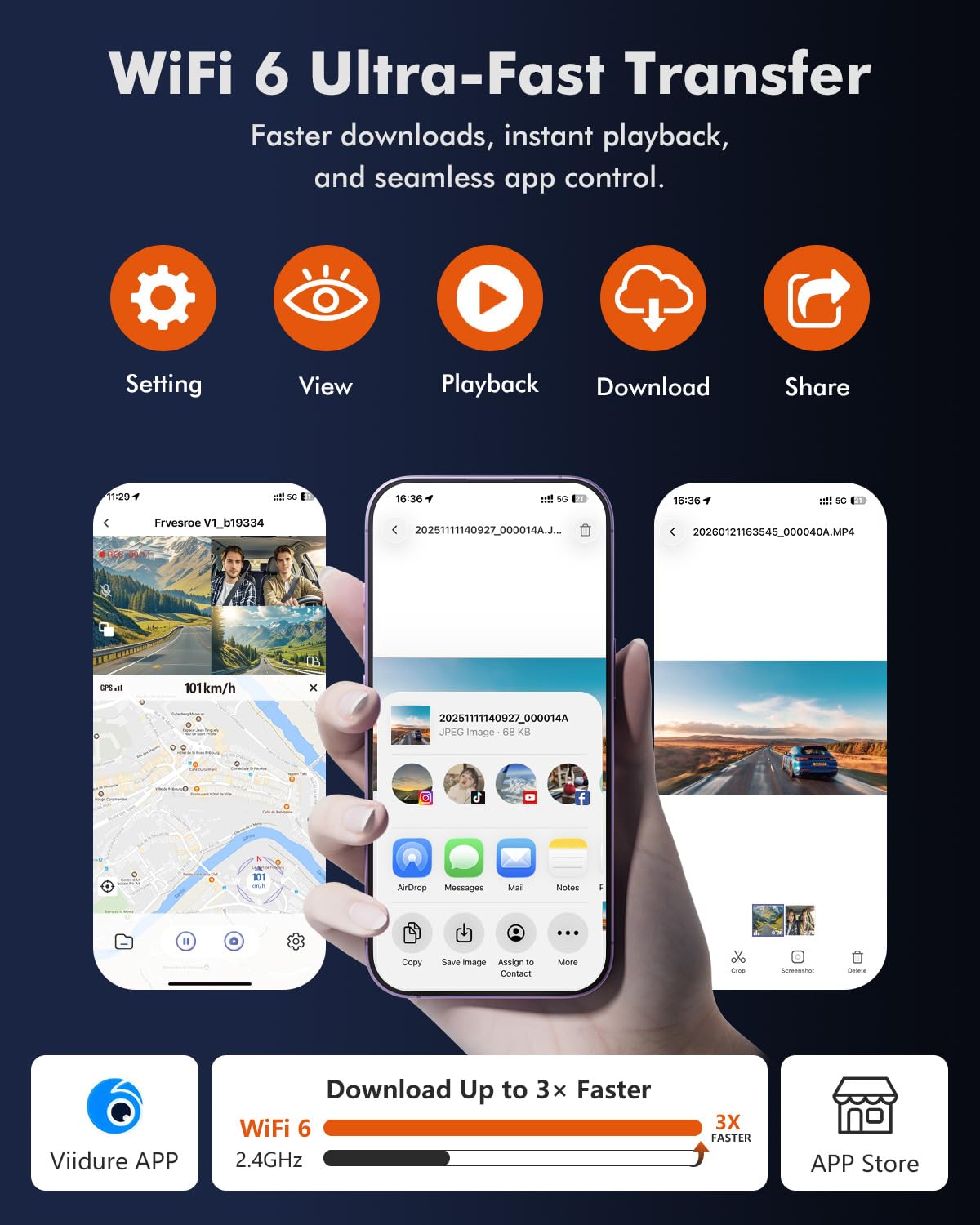 Frvesroe WiFi 6 app control enables fast video previews and sharing.