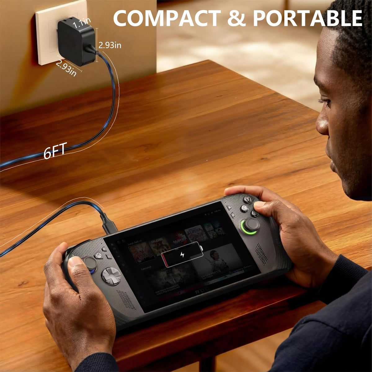 FSJTD 65W USB-C charger delivering stable power for Nintendo Switch TV mode
