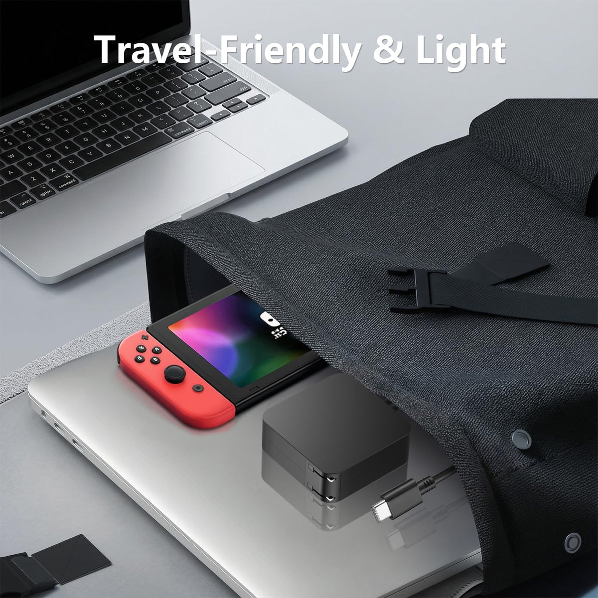 FSJTD 65W USB-C charger compact travel-ready design fits bags