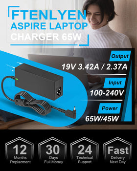 Ftenlyen 65W charger side connectors, slim profile for travel.