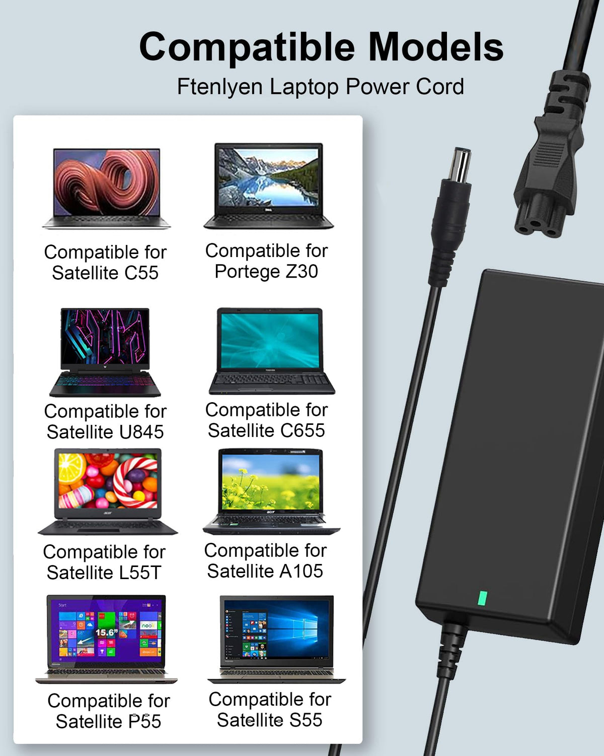 Ftenlyen adapter connected to a Toshiba laptop for steady charging
