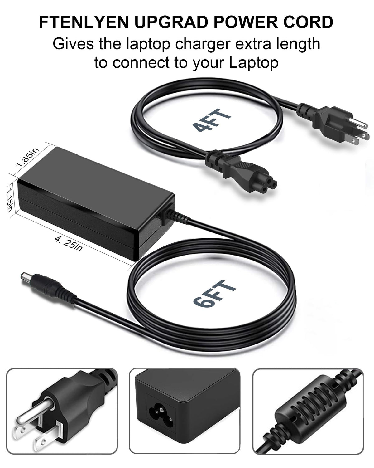 Ftenlyen adapter label close-up showing 19V 3.42A specifications