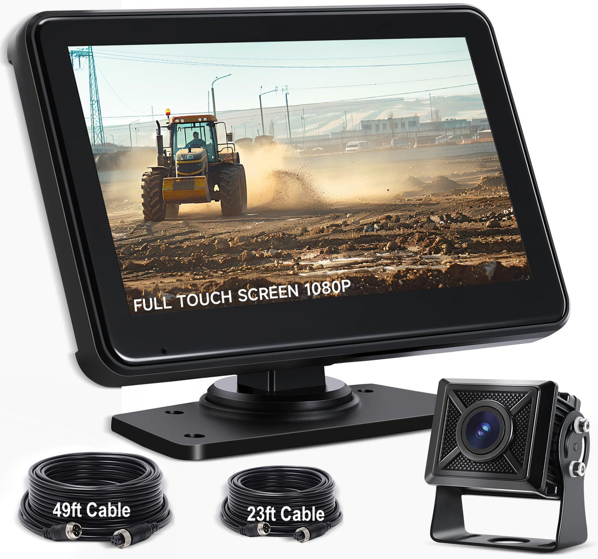 Fubedo front packaging showing monitor and camera, quick setup benefit