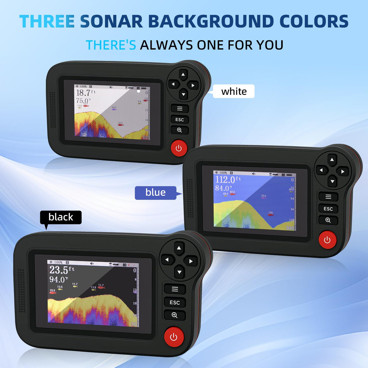 Fuceter screen showing bottom contour and fish icons, quick target identification benefit