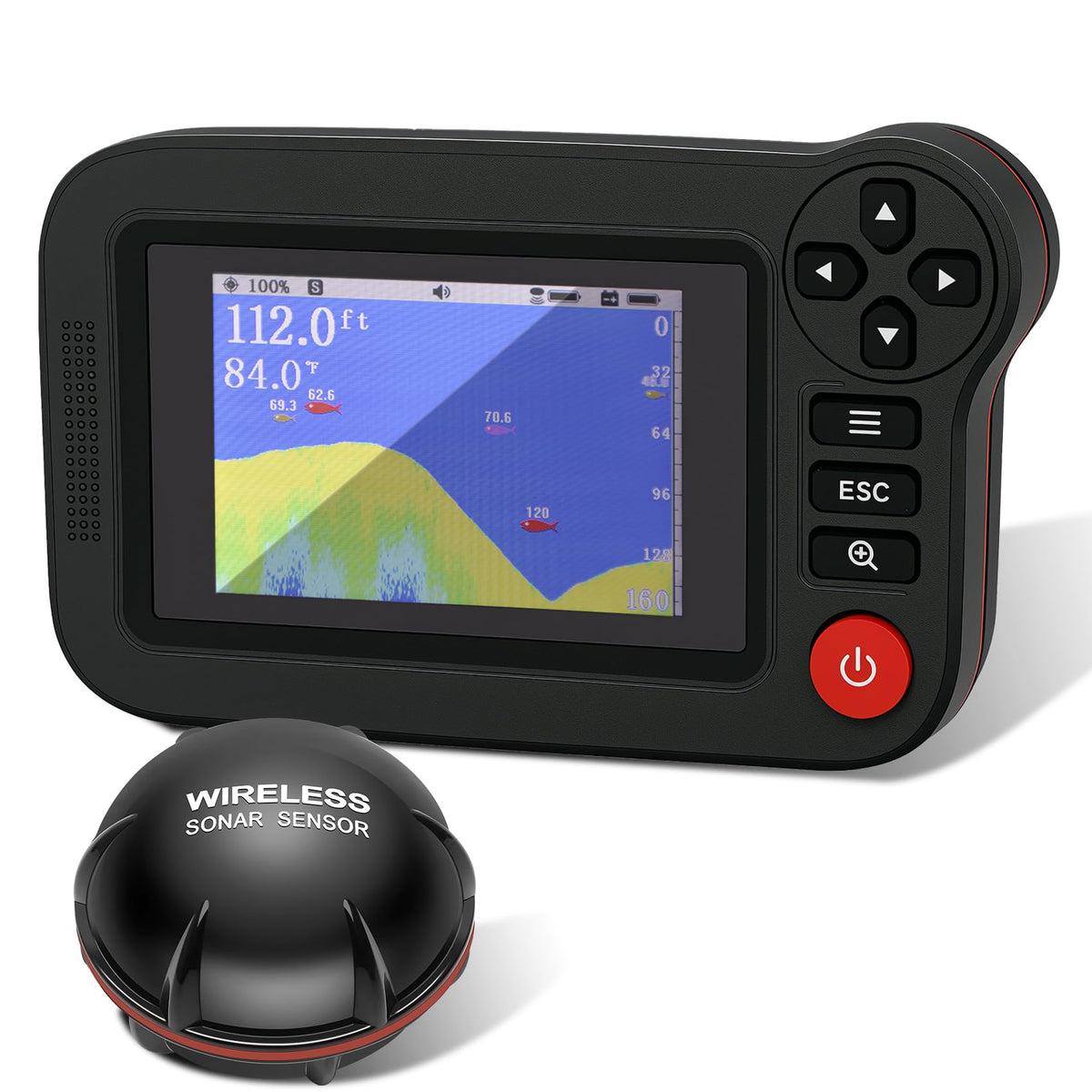 Fuceter front view color LCD showing sonar and fish details, easy reading benefit