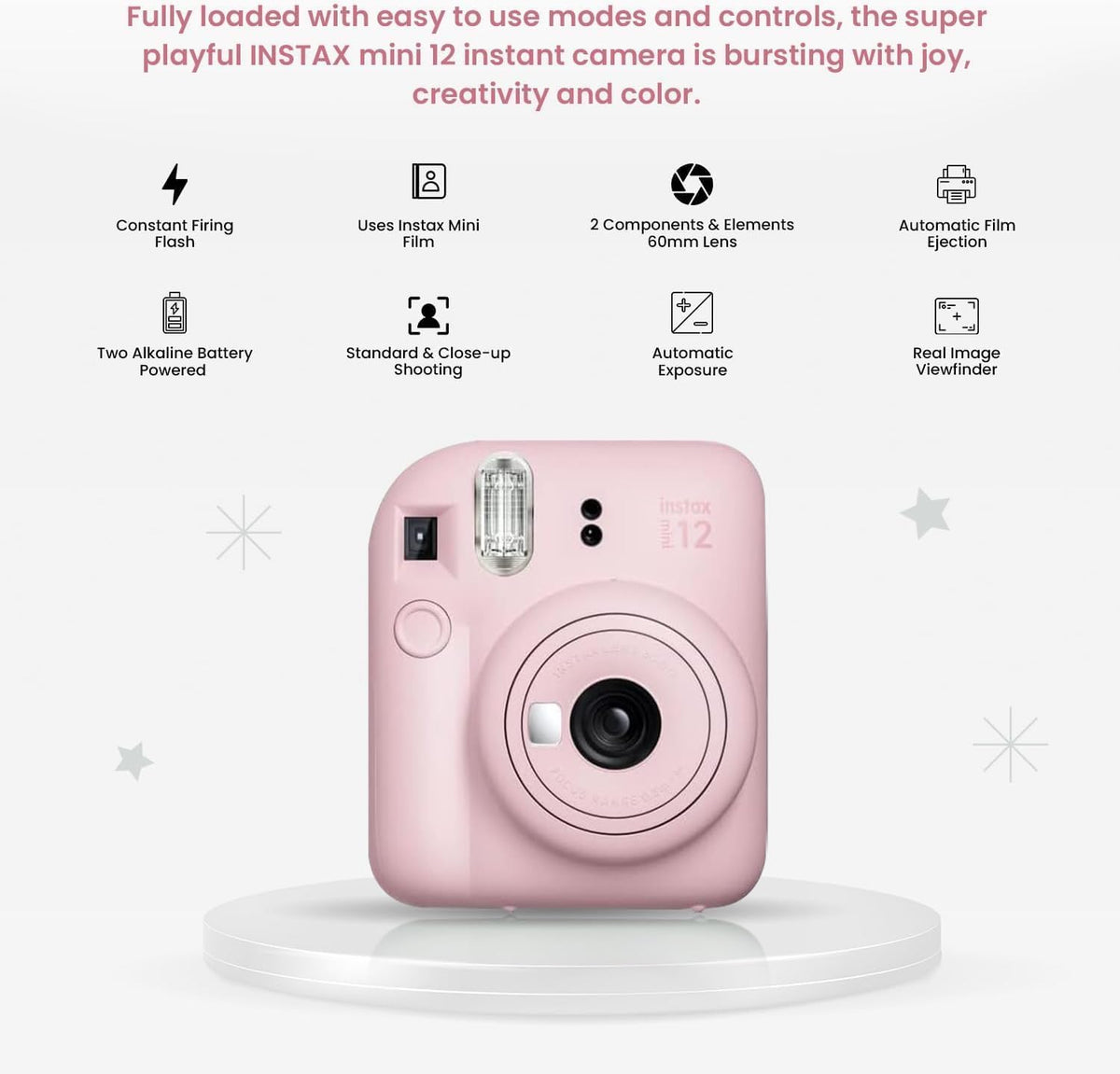 Automatic flash on the Mini 12 ensures vibrant prints in low light