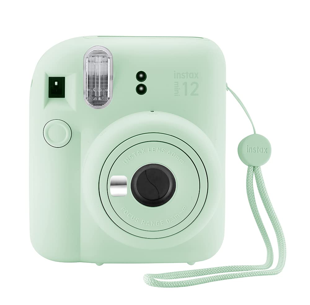 Fuji Instax Mini 12 mint green case protects your camera during adventures.