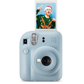Fujifilm Instax Mini 12 pastel blue camera body for on-the-go memories.