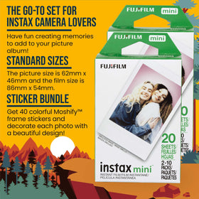 Fuji Instax mini film with 40 Moshify frames to decorate photos