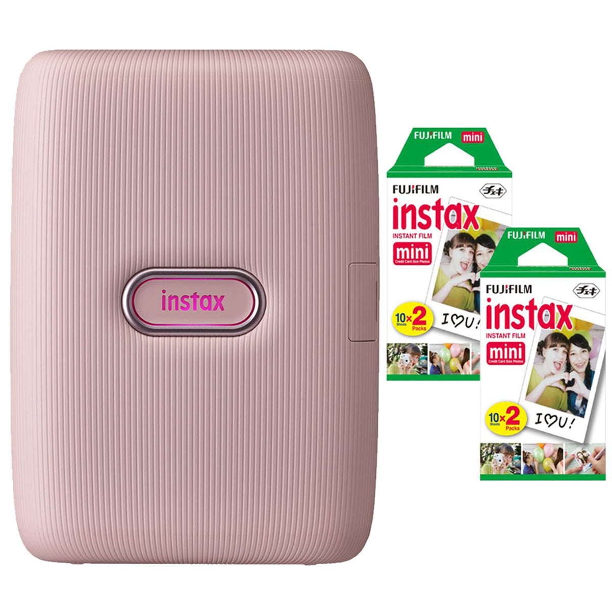 Fujifilm Instax Mini Link2 Soft Pink printer, front view for quick instant prints.