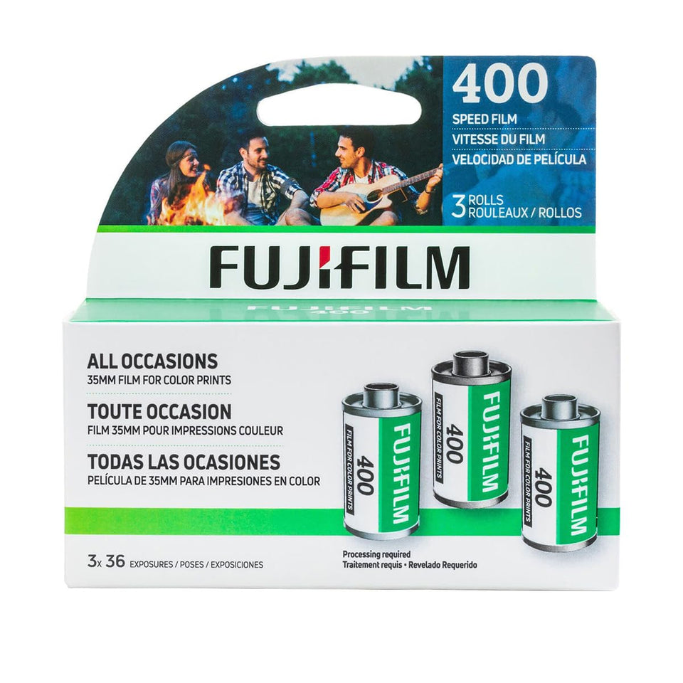 Fujifilm 3-pack packaging shows vibrant color and wide exposure latitude for outdoor shooting