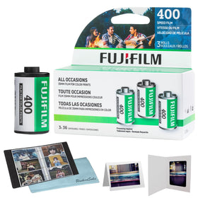Fujifilm 400 film front packaging showing three rolls and clear labeling for quick identification