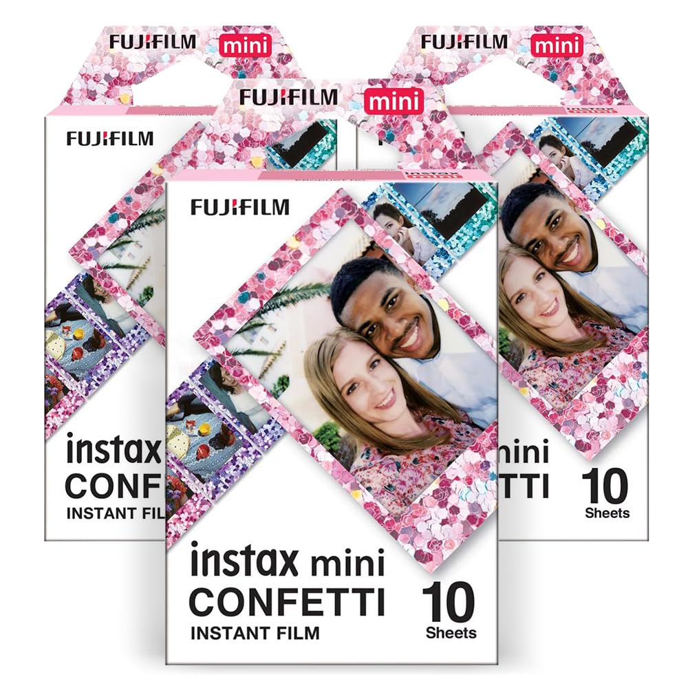 Fujifilm confetti mini front packaging showing bundle and vibrant design benefits