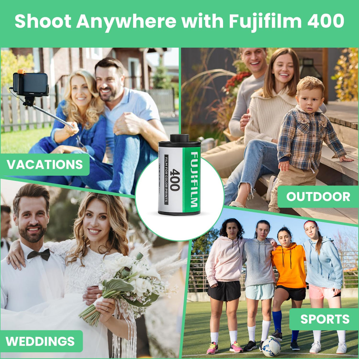 Fujifilm 400 film loaded in a 35mm camera demonstrating in-use versatility and ease