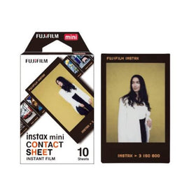 Instax Mini camera ejecting a contact-sheet print demonstrating fast development benefit