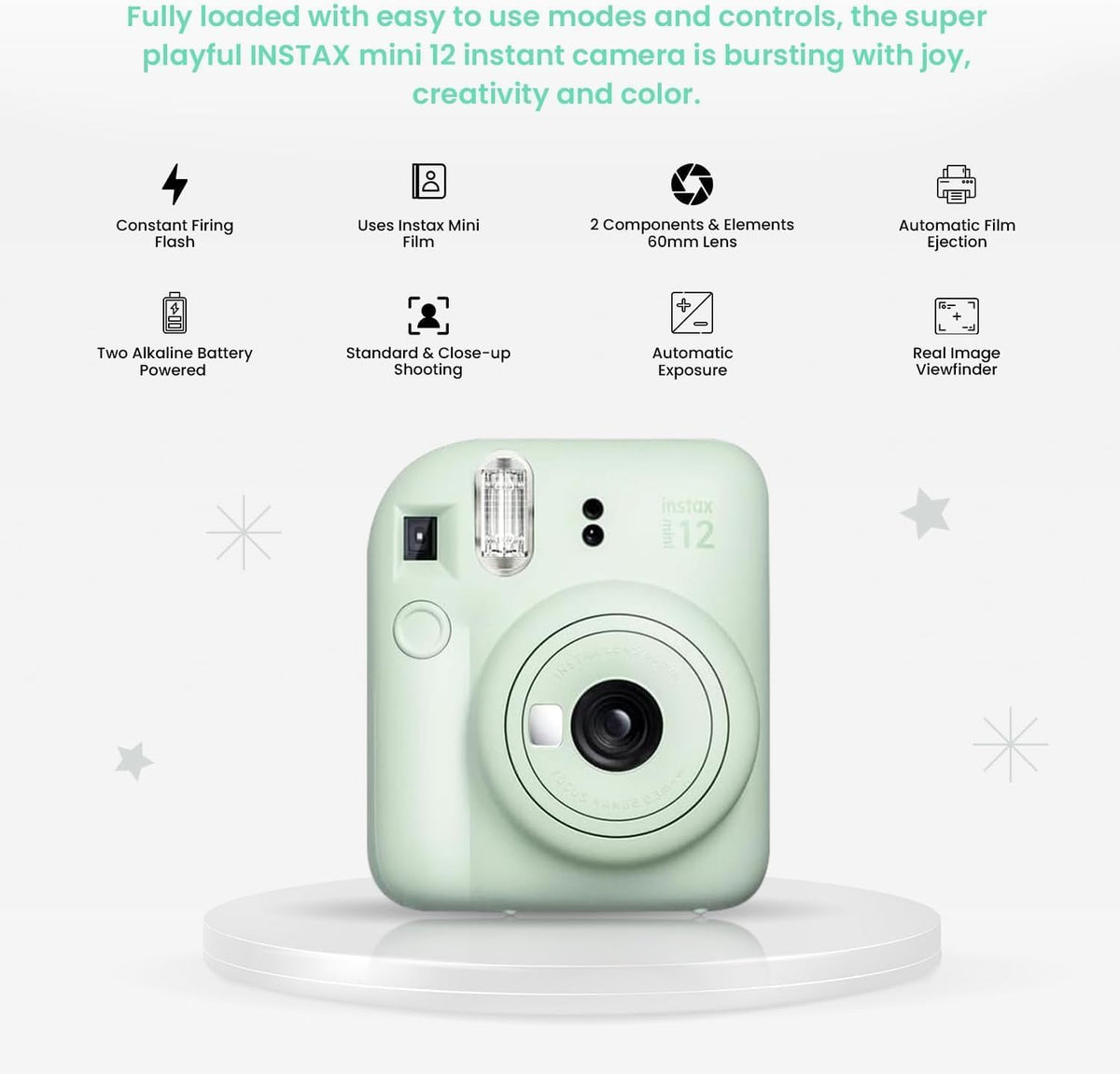 Fujifilm Instant Mini 12 automatic flash for vibrant low-light shots