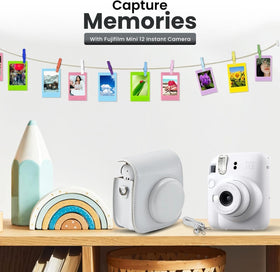 Fujifilm Instant Mini 12 bundle with stylish case for travel-ready setup.