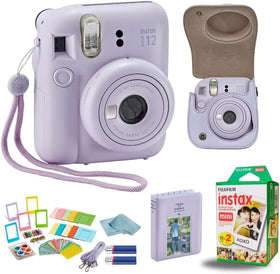 Fujifilm Instant Mini 12 camera in lilac purple, compact for on-the-go memories.