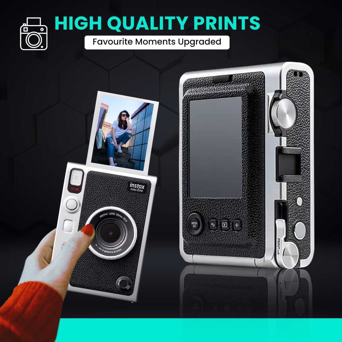Fujifilm Instant Mini EVO film sheets 20 ready for quick prints.