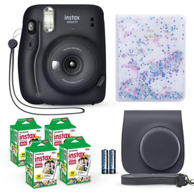 Fujifilm Instax Mini 11 charcoal gray camera front view for easy instant prints