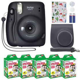Fujifilm Instax Mini 11 Charcoal Gray camera with selfie mirror for instant memories.