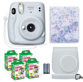 Fujifilm Instax Mini 11 Ice White camera with built in flash for instant prints