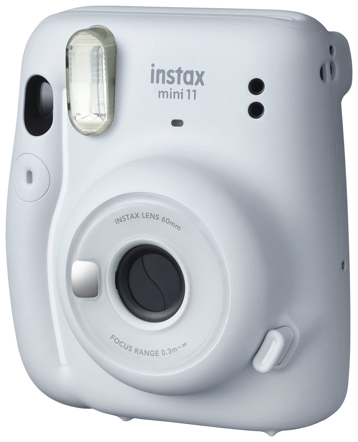 Fujifilm Instax Mini 11 Ice White selfie mirror demonstrates easy face framing for selfies.