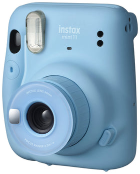 Fujifilm Instax Mini 11 Sky Blue selfie mode close-up for spontaneous self-portraits.