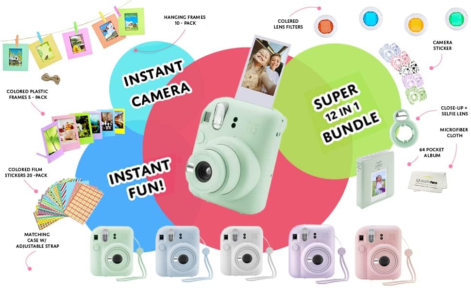 Frames, stickers, and color lenses to customize Instax photos.