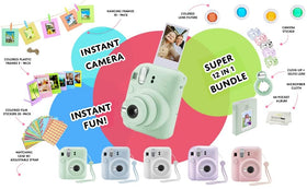 Frames, stickers, and color lenses to customize Instax photos.