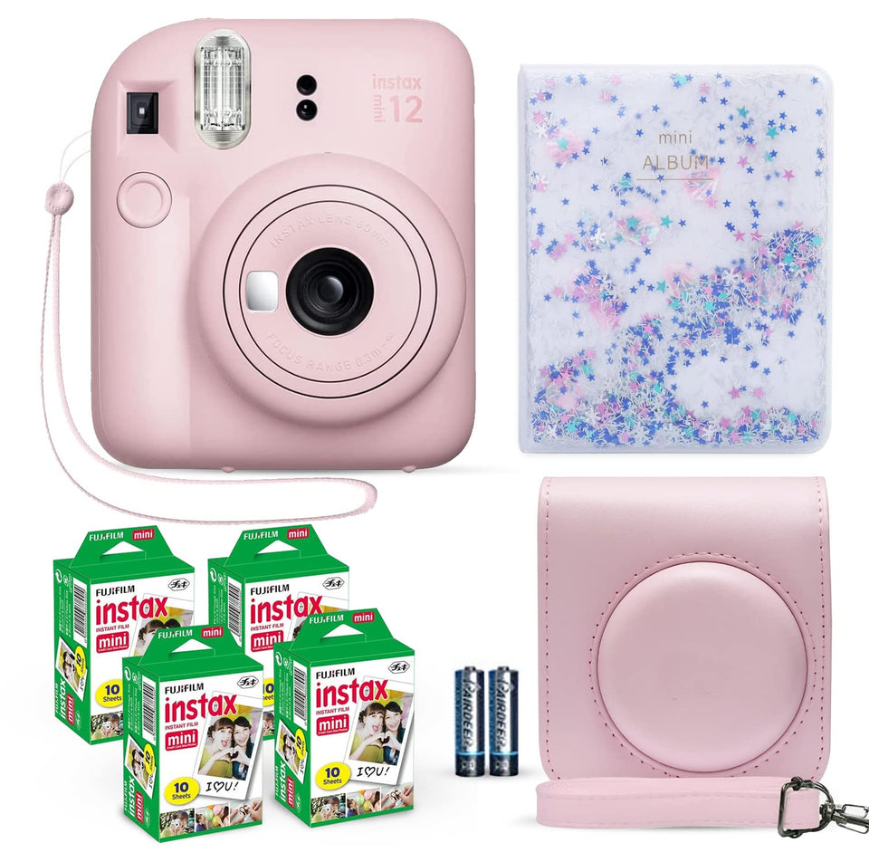 Fujifilm Instax Mini 12 Blossom Pink camera with built-in flash for instant memories