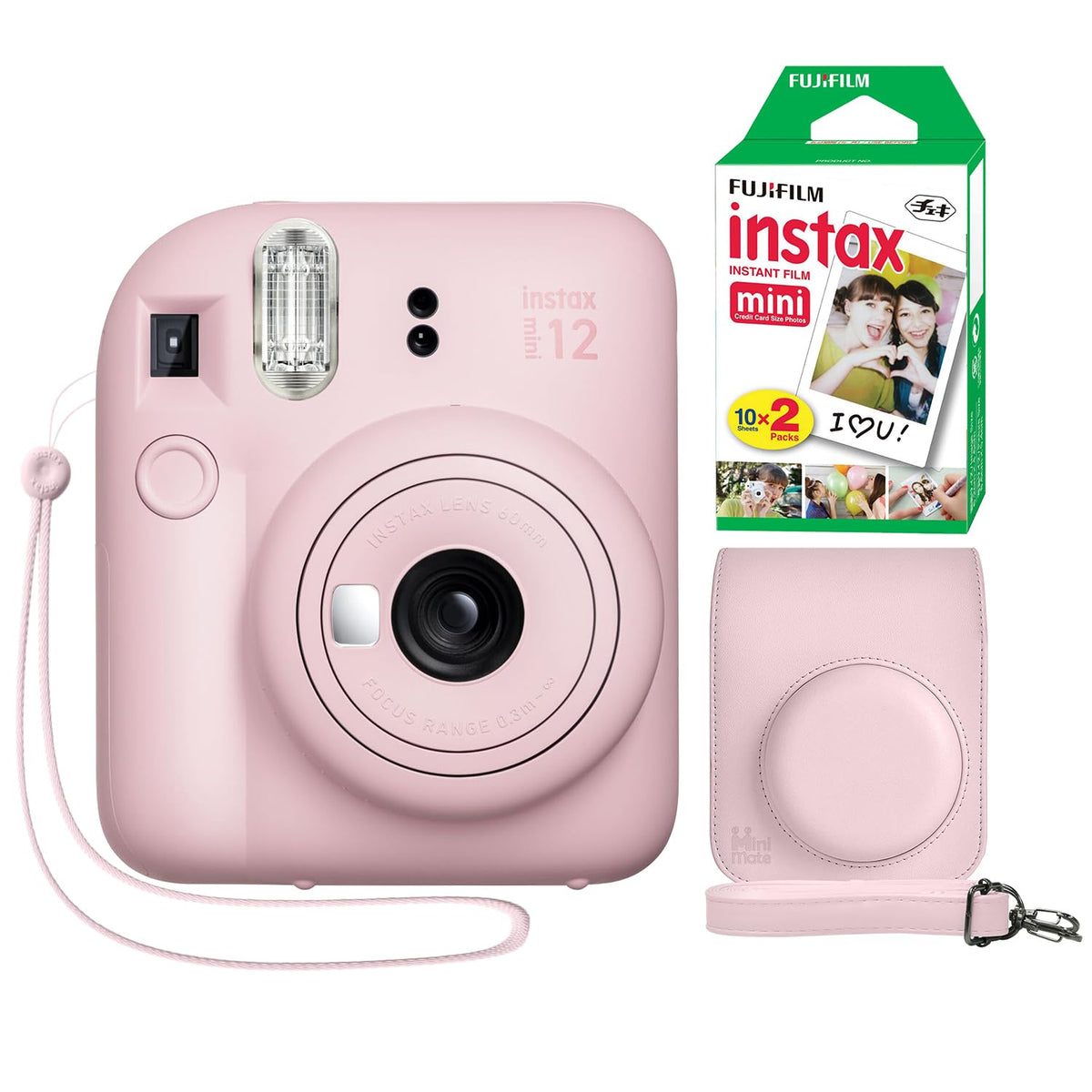 Fujifilm Instax Mini 12 Blossom Pink front view for quick, shareable memories