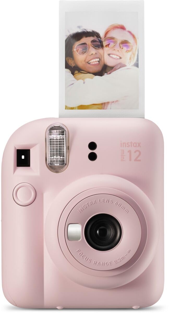 Fujifilm Instax Mini 12 Blossom Pink with twist-on-off design for easy use.