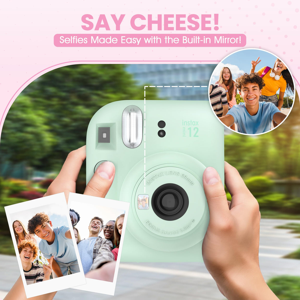 Fujifilm Instax Mini 12 built-in flash ensures brighter photos in low light.