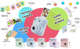 Fujifilm Instax Mini 12 pastel blue bundle contents ready for instant creativity.