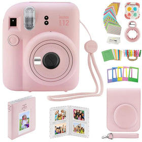 Fujifilm Instax Mini 12 blossom pink camera with protective case for on-the-go memories