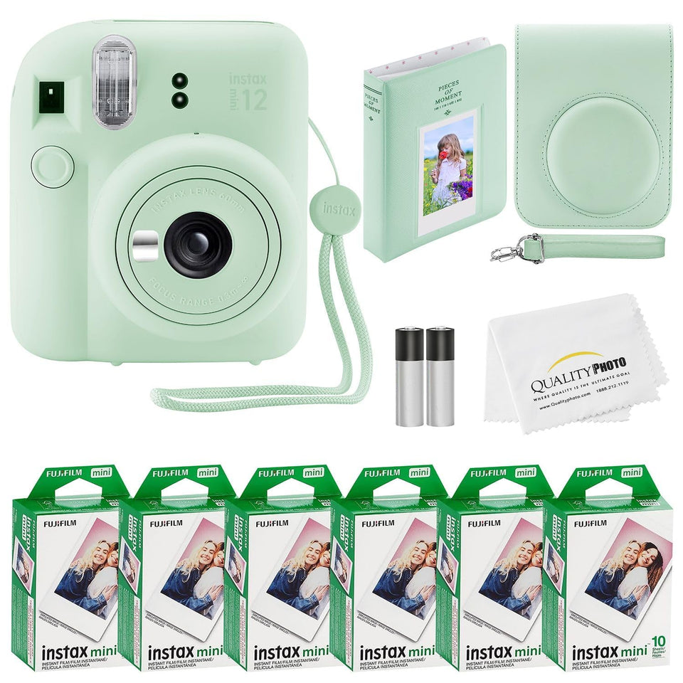 Fujifilm Instax Mini 12 camera in mint green ready for instant memories.