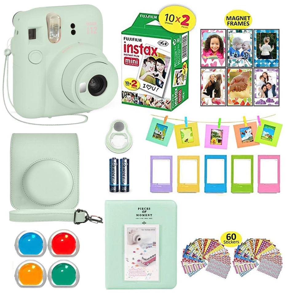 Fujifilm Instax Mini 12 camera mint green for easy instant prints on the go.