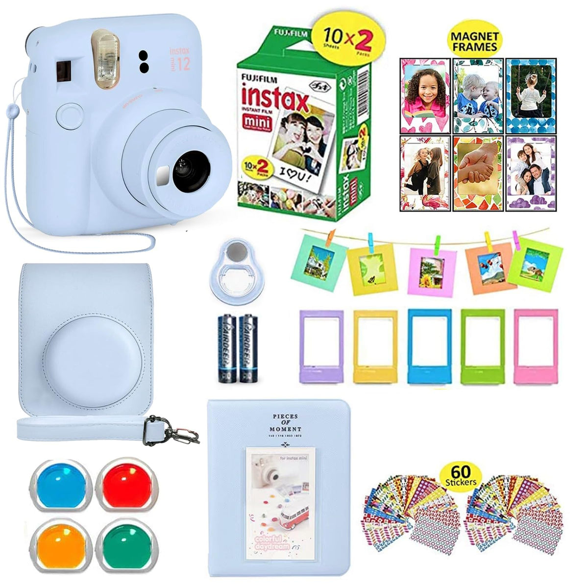 Fujifilm Instax Mini 12 pastel blue camera ready for instant on-the-go prints.