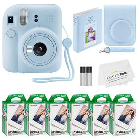 Fujifilm Instax Mini 12 camera in pastel blue ready for instant memories.