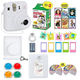 Fujifilm Instax Mini 12 camera with case, ideal for portable instant photography.