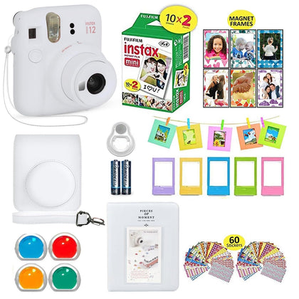 Fujifilm Instax Mini 12 camera with case, ideal for portable instant photography.