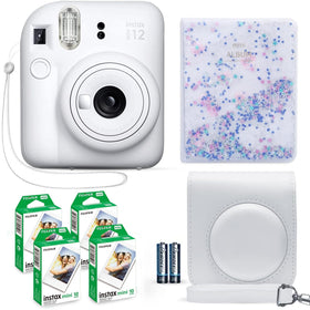 Fujifilm Instax Mini 12 clay white front view showing compact design and easy handle.