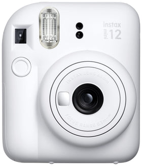 Fujifilm Instax Mini 12 Clay White front view ideal for portable travel photography
