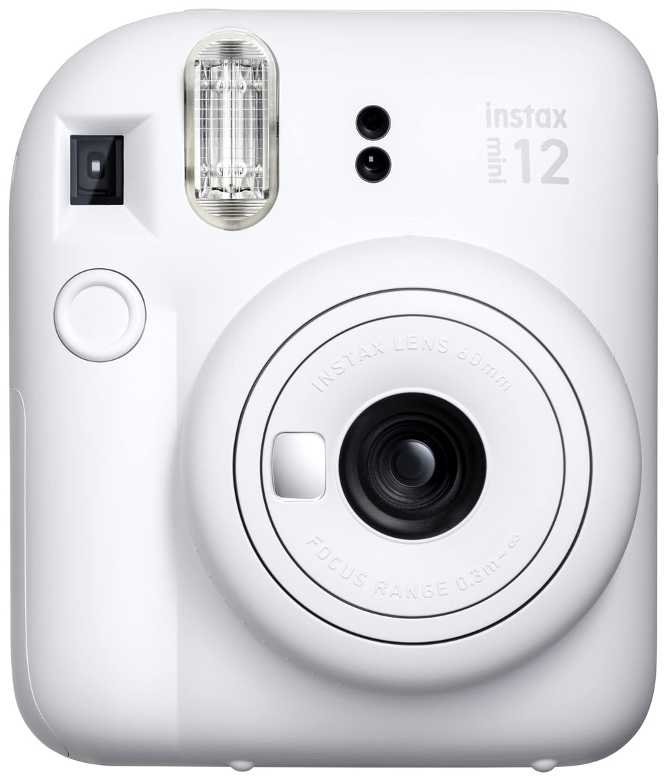 Fujifilm Instax Mini 12 Clay White front view ideal for portable travel photography