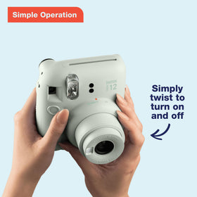 Fujifilm Instax Mini 12 clay white twist-lens for quick, playful shots