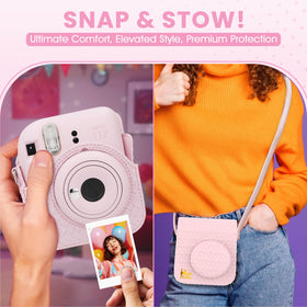 Custom designed camera case for the Fujifilm Instax Mini 12 Blossom Pink.